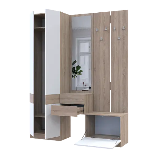 Прихожая Doros Сола Дуб Сонома/Белый ДСП / зеркало 165х40х215 (42005147) - фото 5