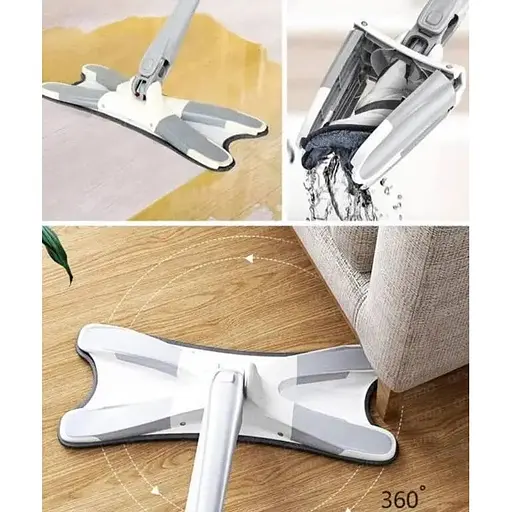 Швабра бабочка лентяйка X-type mop с автоотжимом, телескопической ручкой и насадкой из микрофибры - фото 6