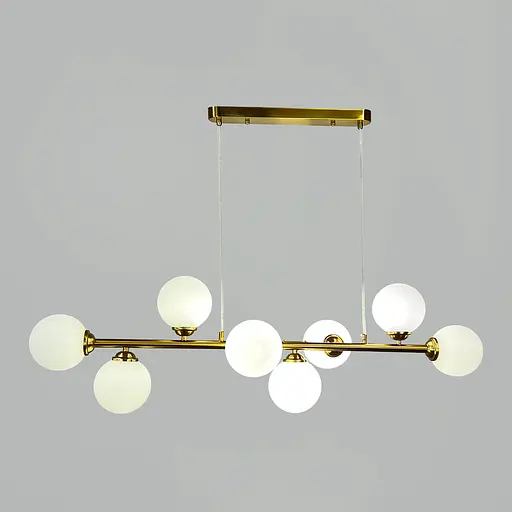 Удлиненная латунная люстра на 8 белых плафонов 100х30 см | Line F | Ст. 1548/8L AB - фото 2