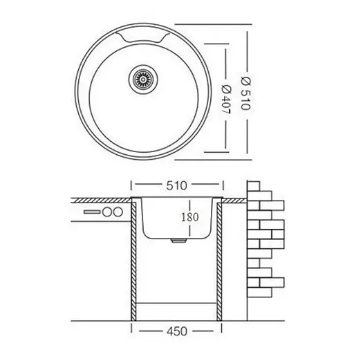 Мийка кухонна Kraft 510 D Decor кругла 510х510х180х0,8 мм Нержавіюча сталь 30412 - фото 2