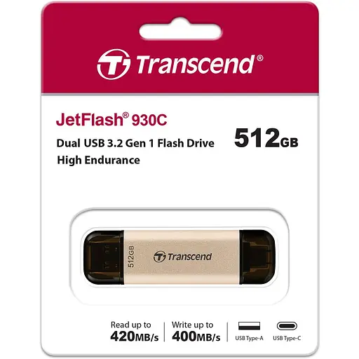 USB флеш накопичувач Transcend 512GB JetFlash 930C Gold-Black USB 3.2/Type-C (TS512GJF930C) - фото 7