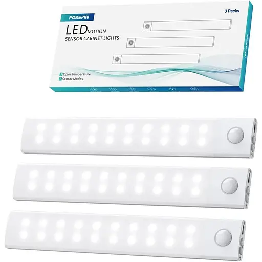 Кухонні світильники Forepin Under Cabinet, 3 шт. 40 світлодіодів з датчиком руху з магнітною смугою 20 см USB