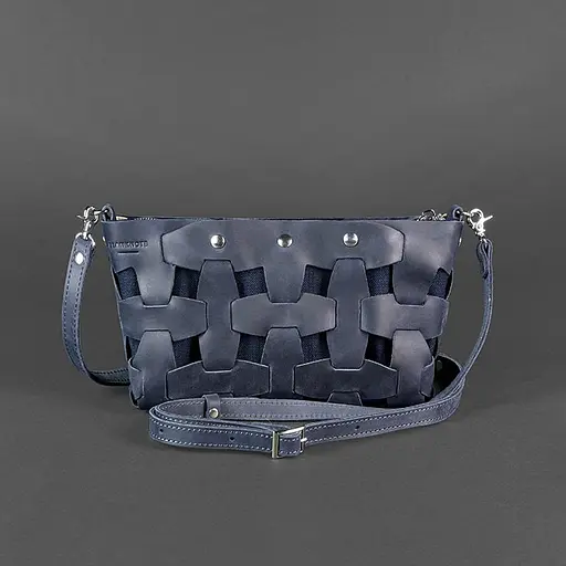 Шкіряна плетена жіноча сумка Пазл S синя Crazy Horse - фото 8