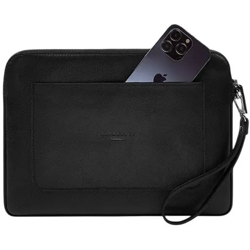 Кожаный чехол BlankNote для ноутбука на молнии с карманом и петлей на руку Черный - фото 1