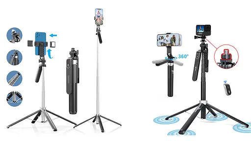 Монопод трипод беспроводной XO PRO Series P180 mini 160 см с Bluetooth пультом ДК черный - фото 3