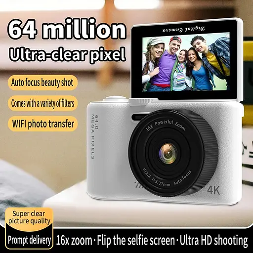 Andoer 4K Цифровая камера для детей подростков Wi-Fi Цифровая видеокамера 64MP 3-дюймовый флип-экран 16-кратный цифровой зум - фото 4