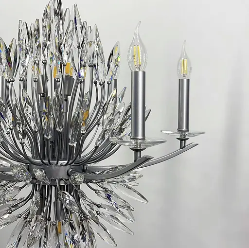 Кришталева срібна люстра репліка Lily Buds на 6 ріжків-підсвічників Line.F MD 8058-6 Satin - фото 3