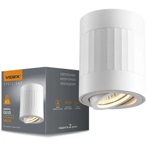 Світильник Videx під лампу GU10 накладний білий + біла пряма лінія Ø8х10 см Line F Арт. VL-SPF02A-WP - фото 1