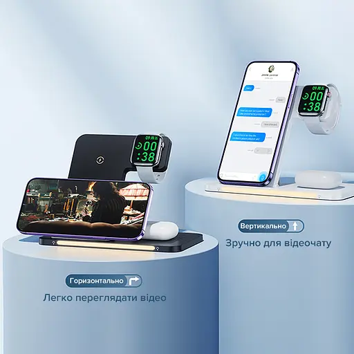 Бездротова зарядна станція для техніки Apple 3в1 15W REMAX RP-W70 з підсвіткою Чорний - фото 7