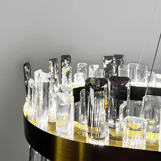 Підвісна овальна люстра із кришталем у латунному корпусі 80х30 см | Арт. MJ 210 L-800 AB | Line F - фото 3