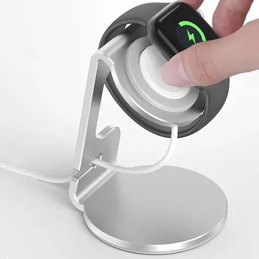 Тримач настільний T5 алюмінієвий з кільцем для apple watch сріблястий - фото 3