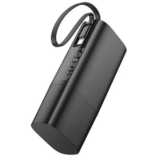 Мережевий зарядний пристрій Hoco J148 з вбудованим Power Bank 5000mAh PD 20W + кабель Type-C чорний - фото 5