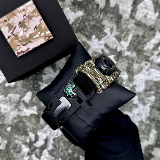 Наручные часы мужские 005CMGRSU ЗСУ Зеленый камуфляж Паракордный ремешок Camo Green + Коробка. Patriot acs0031044 - фото 4