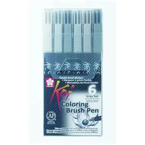 Набір маркерів Koi Coloring Brush Pen GRAY 6кол Sakura