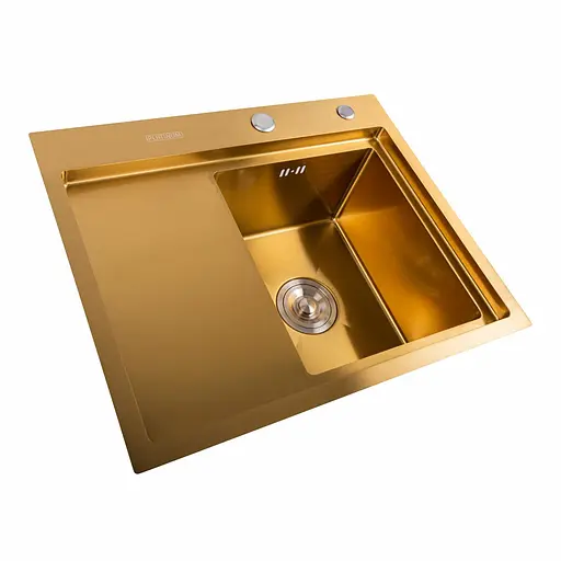 Кухонная мойка Platinum Handmade PVD медная 580x480x220 R (3,0/1,5 мм корзина и дозатор в комплекте), Теплый закат - фото 3