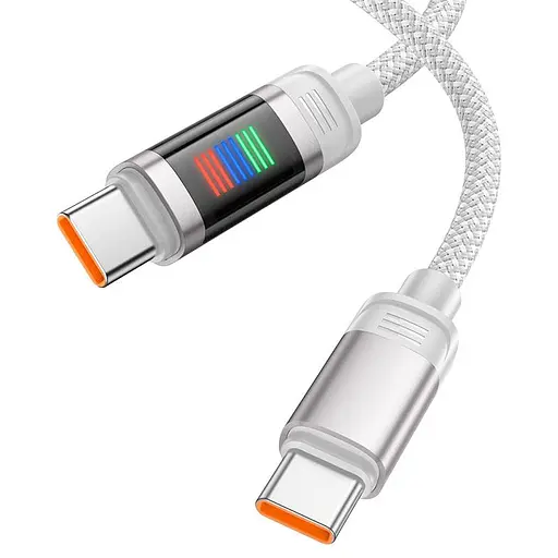 Кабель Hoco U126 Lantern Type-C to Type-C charging data cable 1.2 м 100W 5A светло-серый - фото 1