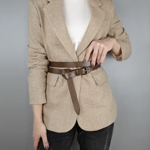 Ремінь жіночий шкіряний у два обороти SF-2501 світло-коричневий (180-230 см) - фото 1