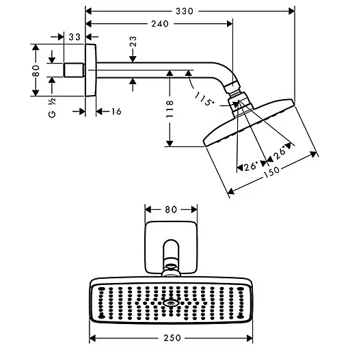 Верхний душ Hansgrohe Raindence E 240 Air 1jet с держателем хром 27370000, Хром - фото 2