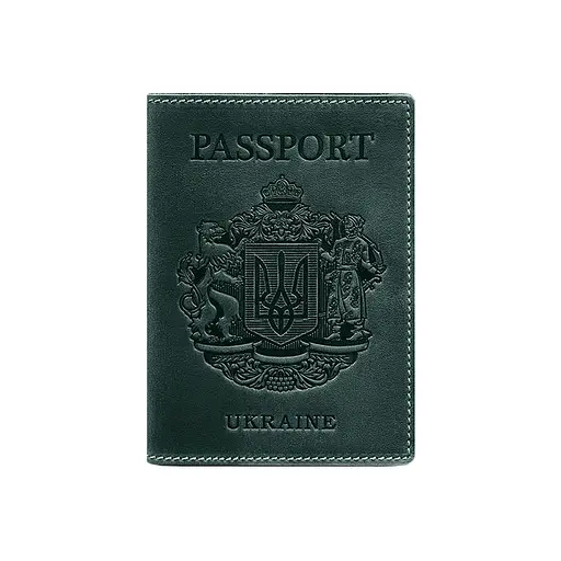 Шкіряна обкладинка для паспорта з українським гербом зелена - фото 8
