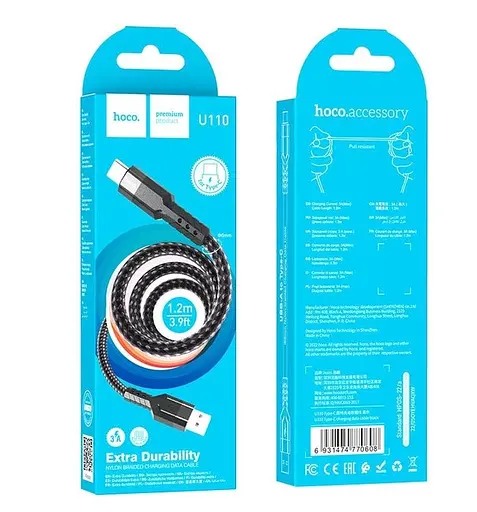 Кабель Hoco U110 Type-C charging data cable Чорний - фото 2