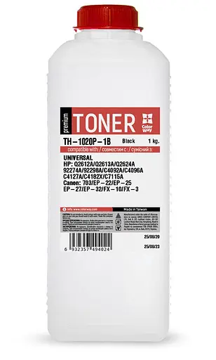 Тонер універсальний HP 1010/1200/1300/3020/3030/3050/3300, Black, 1 кг, ColorWay Premium (TH-1020P-1B)