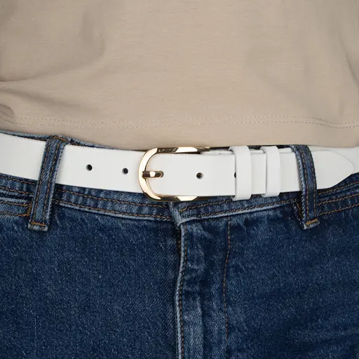 Ремінь шкіряний жіночий HC-2554 білий із золотою пряжкою (125 см) - фото 5