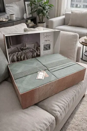 Комплект постельного белья евро 200×220 см с покрывалом сатина оливковый TC303376225 - фото 2