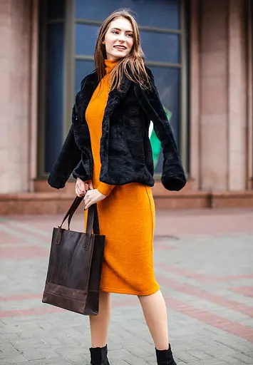 Шкіряна жіноча сумка шоппер Бетсі темно-коричнева - фото 8