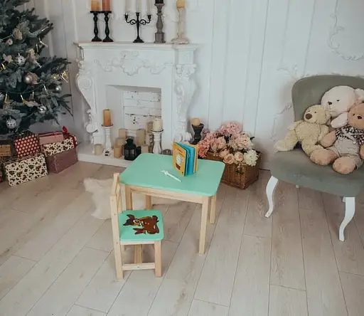 Дитячий письмовий столик та стільчик (з ящиком) для малювання та навчання (Зелений) Олень - фото 7