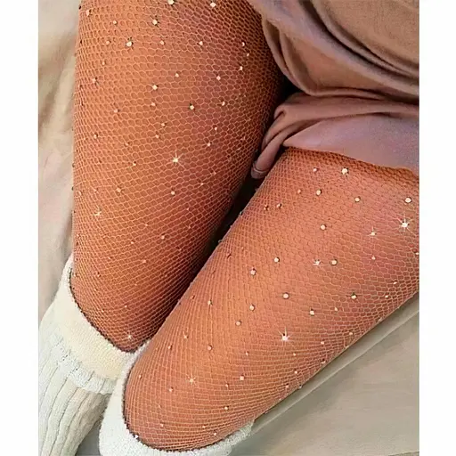 Заворожуючі колготки, прикрашені стразами, One size, бежевий, K0242-2 - фото 1