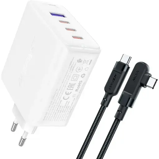Зарядний пристрій Acefast A37 USB/3 Type-C QC PD 100W білий + кабель Type-C to Type-C - фото 1