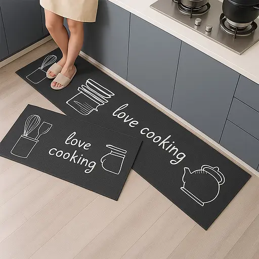 Набір килимків для кухні та ванної 120×40 см і 60×40 см водонепроникні, протиковзні, м'які, декоративні, Kitchen Master Сірий 87946 - фото 1