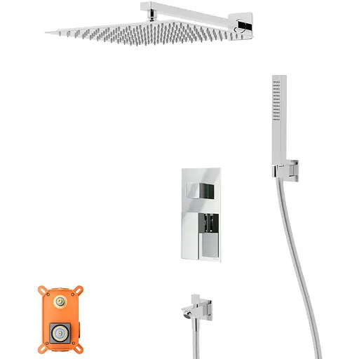 Душова система Corsan Ango 30 хром з виливом + BOX прихованого монтажу ZA30MCHW, Хром - фото 1