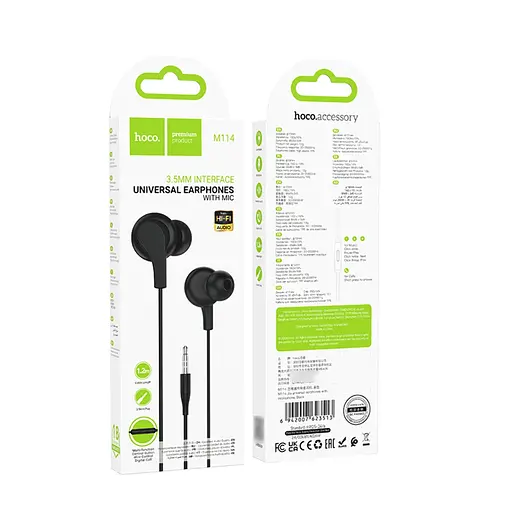 Проводные наушники Hoco M114, вакуумные, с микрофоном, 1.2m, black - фото 4