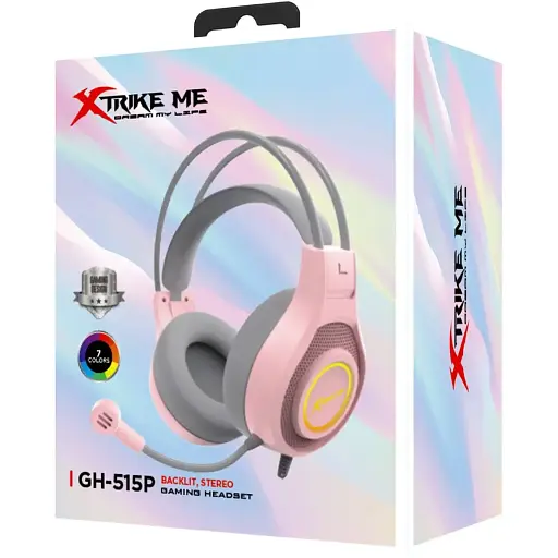 Ігрова гарнітура Xtrike Me GH-515 USB+3.5 мм 7 режимів RGB кабель 2 м рожева - фото 4