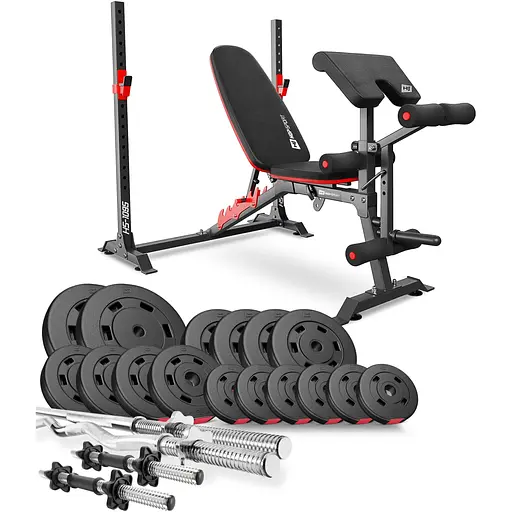 Набір Hop-Sport Premium 75кг з лавою HS-1095, штангами та гантелями