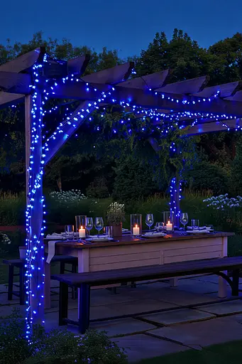 Новорічна гірлянда вулична GarlandoPro 30 м 300 LED із сонячною батареєю 8 режимів роботи чорний провід Синій SB300L30MBBL