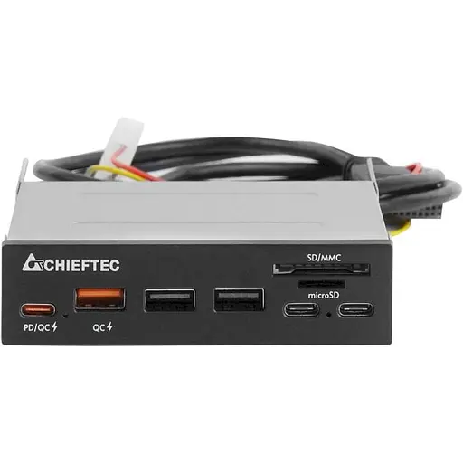 Кардридер Chieftec Card Reader 2x USB3.2, 2x Type-C, 1x PD3.0, 1x QC3.0 USB, внутренний, 3,5" черный CRD-908H (CRD-908H) - фото 3