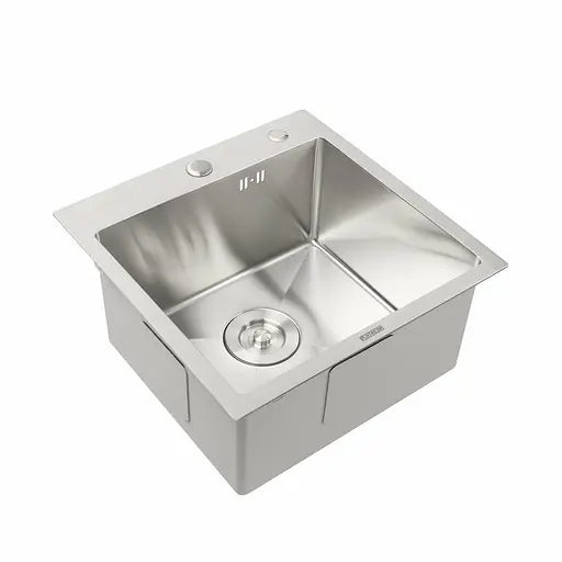 Кухонная мойка нержавейка 45x45 Platinum Handmade (сифон круглый 3,0/0,8), Нержавеющая сталь - фото 2