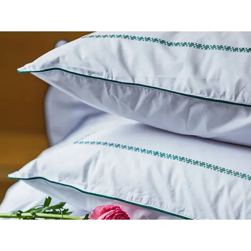 Комплект постільної білизни Ecotton Premium євро перкаль вишивка з зеленим кантом (25139) - фото 7
