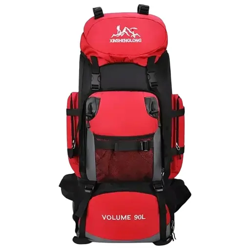 Туристический рюкзак Hinshenglong 90л красный Oxford+PU черный спортивная сумка для путешествий вместительный Yiwu SJ-0036-1R - фото 1