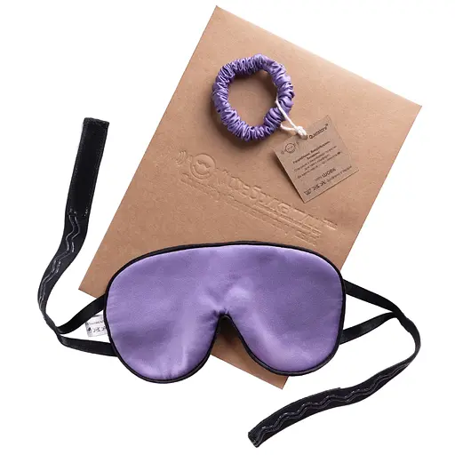 Подарунковий набір Чумацький Шлях: шовкова маска + шовкова резинка для волосся розмір S Лавандовий (1221-02)