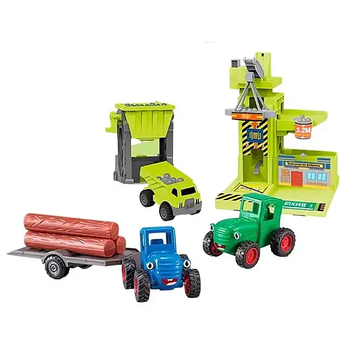 Детский игровой набор игрушечных тракторов с прицепом Двигатели, двигающиеся Инерция Синий трактор Мультиколор - фото 1