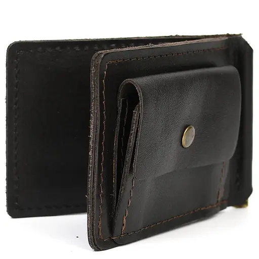 Зажим с монетницей кожаный коричневый Наппа Tarwa 11.5х8х1 см acs0032188 - фото 1