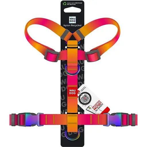 Шлея для собак Waudog анатомічна H-подібна Nylon з QR-паспортом L, Ш 25 мм, А 50-90, В 65-95 помаранчевий - фото 2