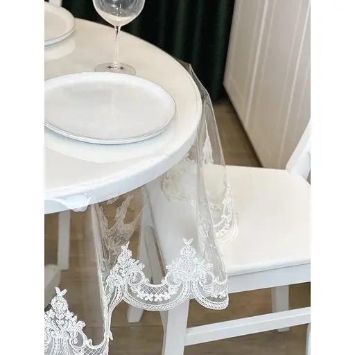 Силіконова скатертина з молочним мереживом корд Elit 270х130 см