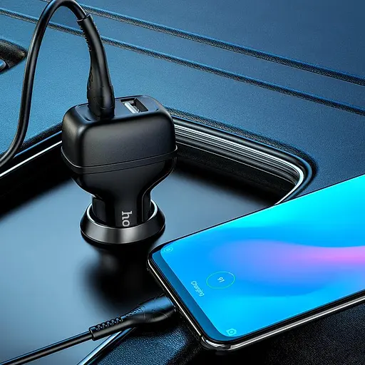 Набор автомобильный адаптер и кабель HOCO Type-C Cable Leader Z36 2USB черный - фото 3