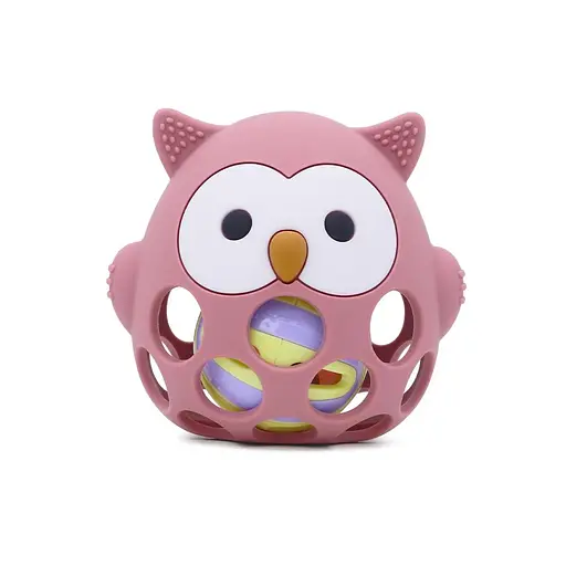 Набор детской силиконовой посуды Cheeks для прикорма на присосках из пищевого силикона темно розовый с грызунком прорезывателем-погремушкой  - фото 5