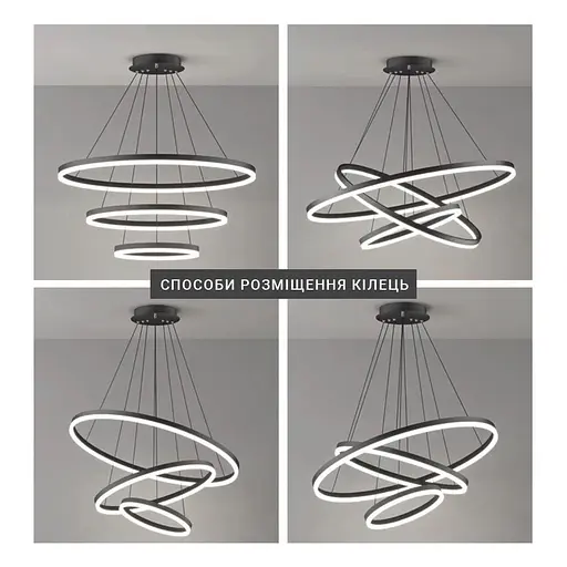 Подвесная люстра в черном корпусе на три кольца 60, 50 и 40 см Ст. MJ 93-600+500+400 BK Line F - фото 7