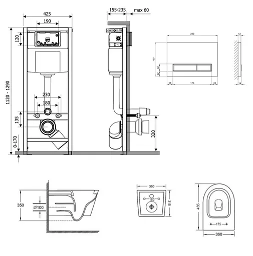 Набір Q-tap Nest 4 в 1 підвісний унітаз Jay Ultra Quiet 485x360x320 + комплект інсталяції QT07335177W45139 - фото 2